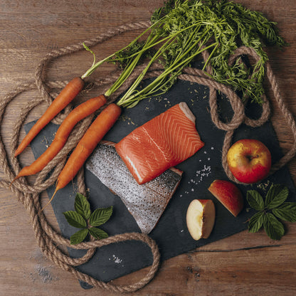 Bio-Lachs mit Bio-Obst und Bio-Karotte